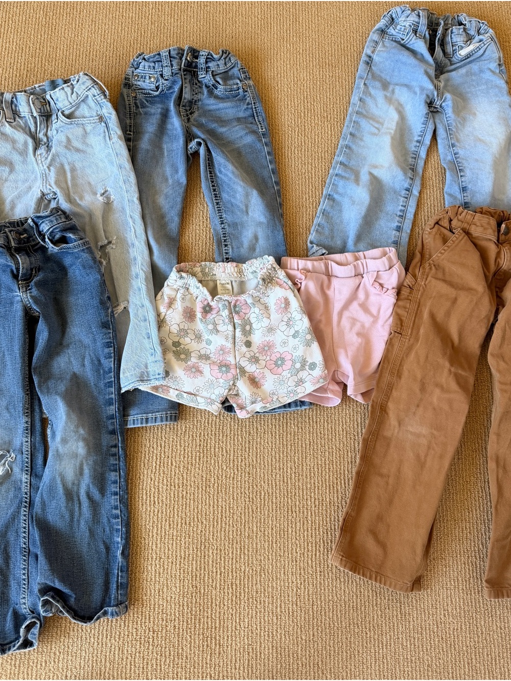 Carhartt Girls' Mixed Denim, Pink & Brown Bottoms